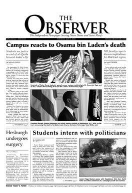 Campus Reacts to Osama Bin Laden's Death Students Intern with Politicians