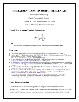 Standardisation of 0.1N Sodium Thiosulphate