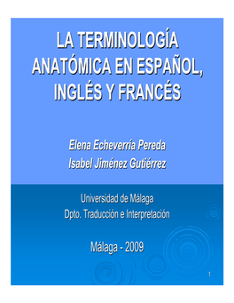 Terminologia Anatomica [TA], Desde 1998) Y Sus Adaptaciones / Traducciones a Distintas Lenguas (SAE)