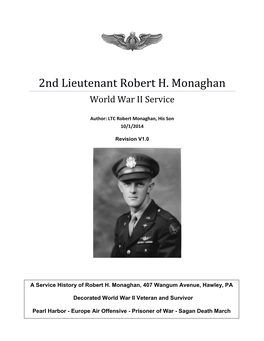 2Nd Lieutenant Robert H. Monaghan World War II Service