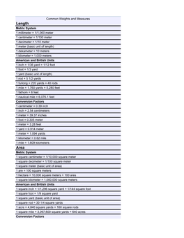 Common Weights and Measures