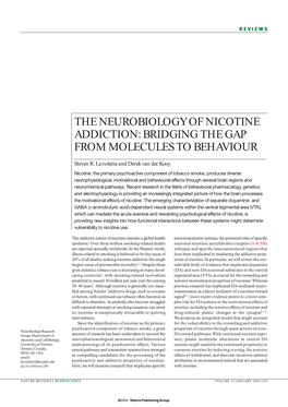 The Neurobiology of Nicotine Addiction: Bridging the Gap from Molecules to Behaviour