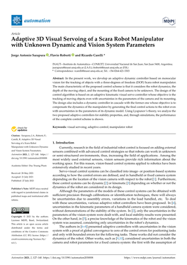 Adaptive 3D Visual Servoing of a Scara Robot Manipulator with Unknown Dynamic and Vision System Parameters