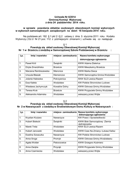 Uchwała Nr 6/2014 Gminnej Komisji Wyborczej Z Dnia 24 Października 2014 Roku
