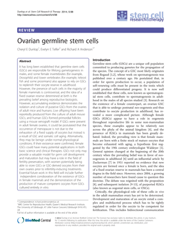 Ovarian Germline Stem Cells Cheryl E Dunlop1, Evelyn E Telfer2 and Richard a Anderson1*