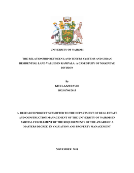 The Relationship Between Land Tenure Systems and Urban Residential Land Values in Kampala: a Case Study of Makindye Division