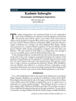 Kashmir Imbroglio Geostrategic and Religious Imperatives Dalbir Ahlawat Satish Malik