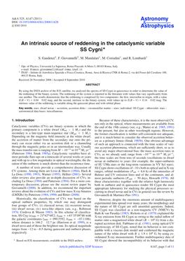 An Intrinsic Source of Reddening in the Cataclysmic Variable SS Cygni⋆