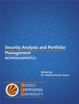 SECURITY ANALYSIS and PORTFOLIO MANAGEMENT Edited by Dr