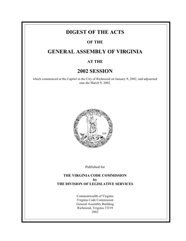 2002 Digest of the Acts of the General Assembly of Virginia
