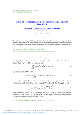 Sums of Multiplicative Functions Over a Beatty Sequence