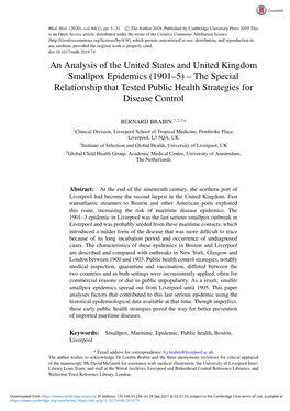 An Analysis of the United States and United Kingdom Smallpox Epidemics (1901–5) – the Special Relationship That Tested Public Health Strategies for Disease Control