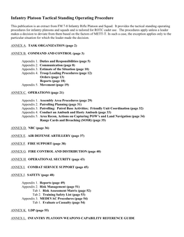 Infantry Platoon Tactical Standing Operating Procedure