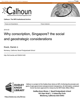 Why Conscription, Singapore? the Social and Geostrategic Considerations
