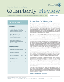 Quarterly Review a Publication of the Emerging Markets Private Equity Association ● Volume V, Issue 1, Q1 2009 March 2009