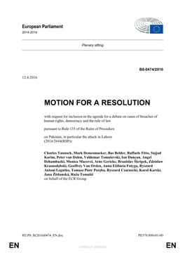 En En Motion for a Resolution