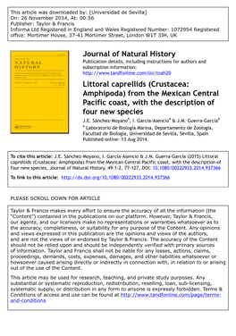 Crustacea: Amphipoda) from the Mexican Central Pacific Coast, with the Description of Four New Species J.E