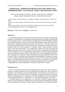 Geospatial Approach for Quantitative Drainage Morphometric Analysis of Varuna River Basin, India