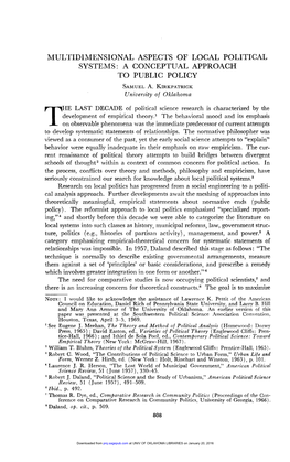 Research on Local Politics Has Progressed from a Social Engineering to a Politi- Cal Analysis Approach