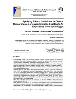 Applying Ethical Guidelines in Clinical Researches Among Academic Medical Staff: an Experience from South Egypt