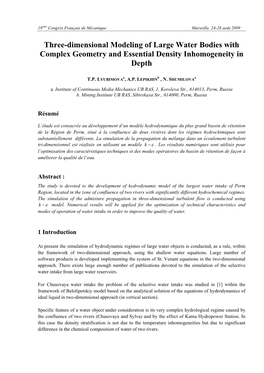 Three-Dimensional Modeling of Large Water Bodies with Complex Geometry and Essential Density Inhomogeneity in Depth