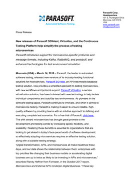 New Releases of Parasoft Soatest, Virtualize, and the Continuous