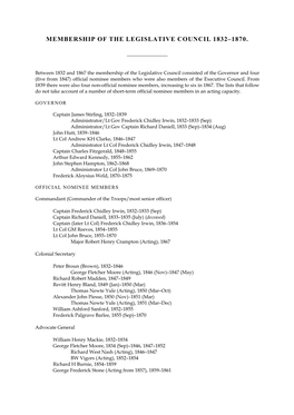 Membership of the Legislative Council 1832–1870