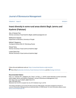 Insect Diversity in Some Rural Areas District Bagh Jammu and Kashmir (Pakistan)