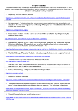 Helpful Websites Please Ensure That Any Contextually Or Geographically Specific Resources Used Are Appropriate for Your Location, Community and Students