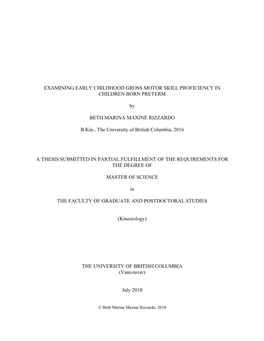 Examining Early Childhood Gross Motor Skill Proficiency in Children Born Preterm