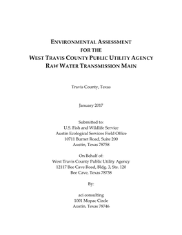 Environmental Assessment for the West Travis County Public Utility Agency Raw Water Transmission Main