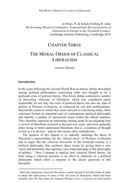 Chapter Three the Moral Order of Classical Liberalism