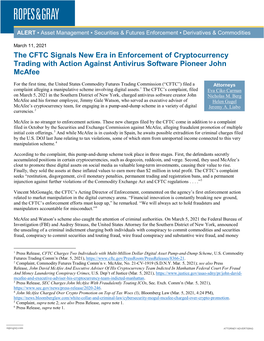 The CFTC Signals New Era in Enforcement of Cryptocurrency Trading with Action Against Antivirus Software Pioneer John Mcafee