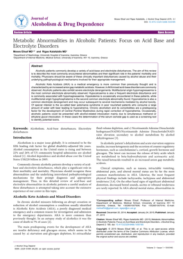 Metabolic Abnormalities in Alcoholic Patients: Focus on Acid Base And