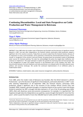 Local and State Perspectives on Cattle Production and Water Management in Botswana