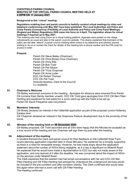 Minutes of the Virtual Parish Council Meeting Held on 17 January 2021