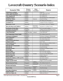 Lovecraft Country Scenario Index