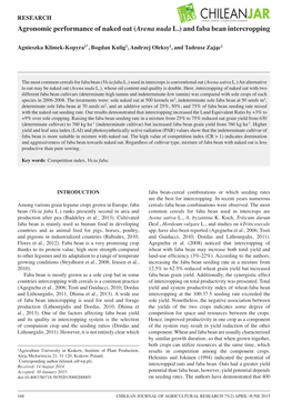 Agronomic Performance of Naked Oat (Avena Nuda L.) and Faba Bean Intercropping