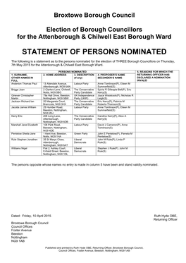 Statement of Persons Nominated