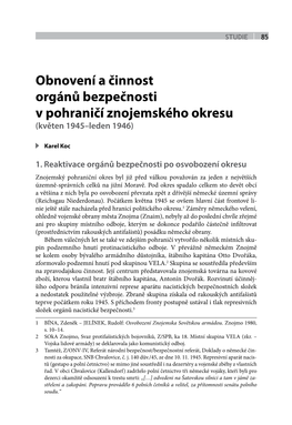 Obnovení a Činnost Orgánů Bezpečnosti V Pohraničí Znojemského Okresu (Květen 1945–Leden 1946) U Karel Koc