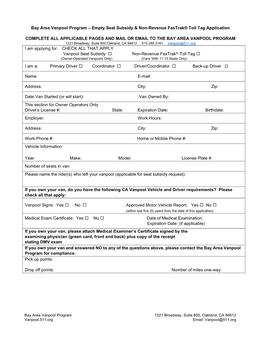 Empty Seat Subsidy & Non-Revenue Fastrak® Toll Tag Application