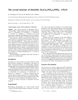 The Crystal Structure of Christelite Zn3cu2 (SO4)2(OH)6.4