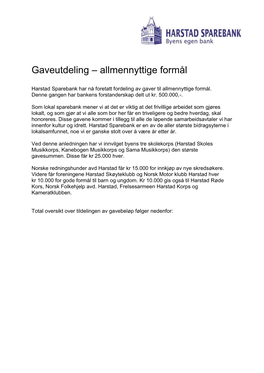 Gaveutdeling – Allmennyttige Formål