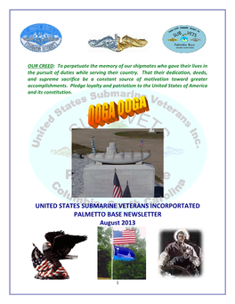 UNITED STATES SUBMARINE VETERANS INCORPORTATED PALMETTO BASE NEWSLETTER August 2013