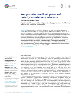 Wnt Proteins Can Direct Planar Cell Polarity in Vertebrate Ectoderm Chih-Wen Chu, Sergei Y Sokol*