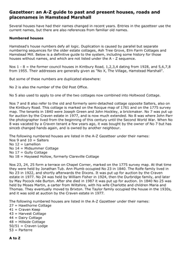 Gazetteer: an A-Z Guide to Past and Present Houses, Roads and Placenames in Hamstead Marshall