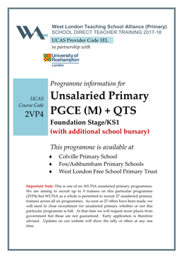 Unsalaried Primary PGCE (M) +