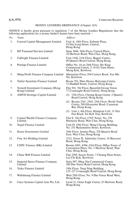 G.N. 5772 Companies Registry MONEY LENDERS ORDINANCE (Chapter 163)