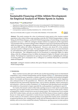 Sustainable Financing of Elite Athlete Development: an Empirical Analysis of Winter Sports in Austria