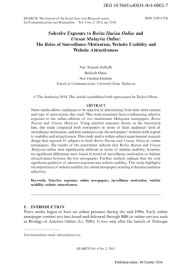 Selective Exposure to Berita Harian Online and Utusan Malaysia Online: the Roles of Surveillance Motivation, Website Usability and Website Attractiveness